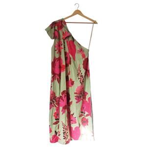 Farm Rio Fresh Garden Linen Blend Floral Midi Dress Green Size XL